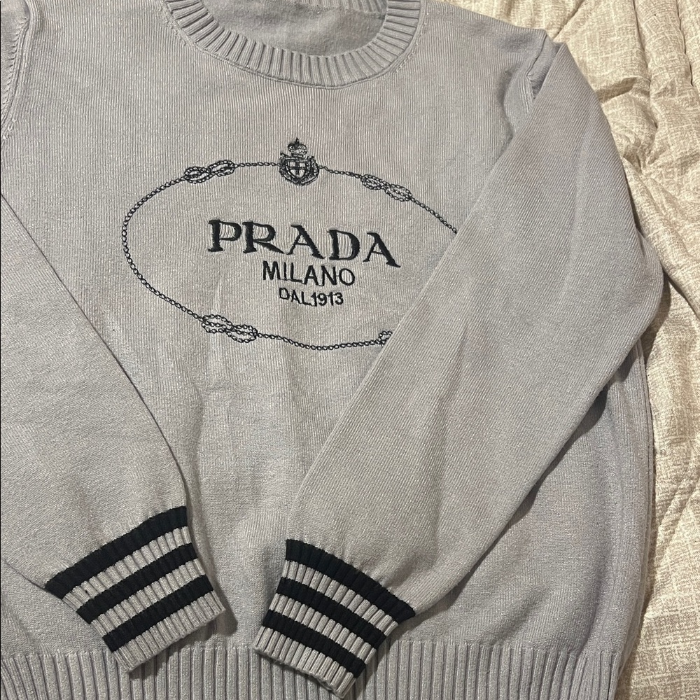 Prada Milano Dal 1913- Light Gray Crewneck Sweater-XL - Picture 2 of 5
